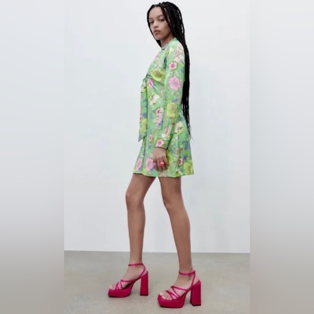 ZARA SATIN EFFECT PRINT DRESS - Picture 14 of 16